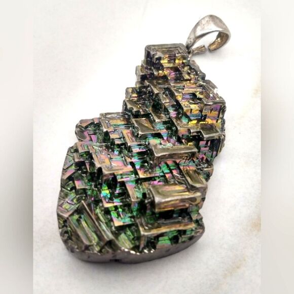 Bismuth Crystal Iridescent Rainbow Metal Jewelry Silver Vintage Natural - Picture 11 of 15